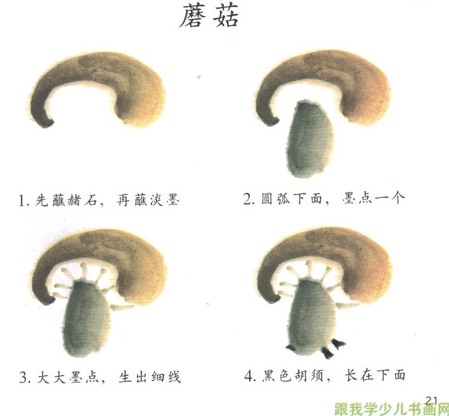 教儿童画中国画磨菇画法