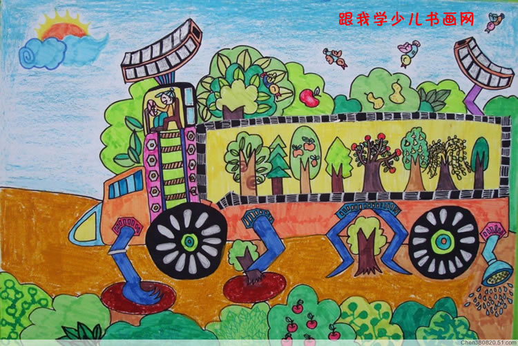儿童画美术作品获奖作品:多功能公交汽车