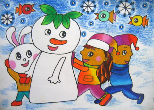 儿童幼儿色彩画图片小朋友与雪人6