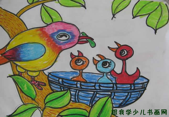 儿童画快乐小鸟一家人[图片]--儿童画