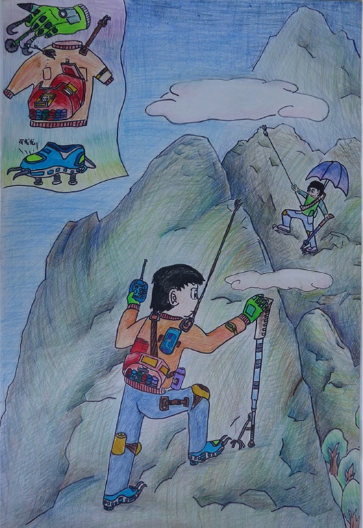 儿童科幻绘画作品:多功能登山服[图片]