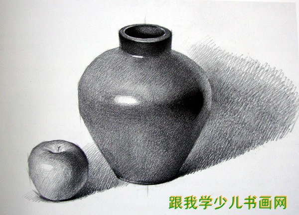 静物素描写生陶罐与苹果画法步骤组图--跟我学