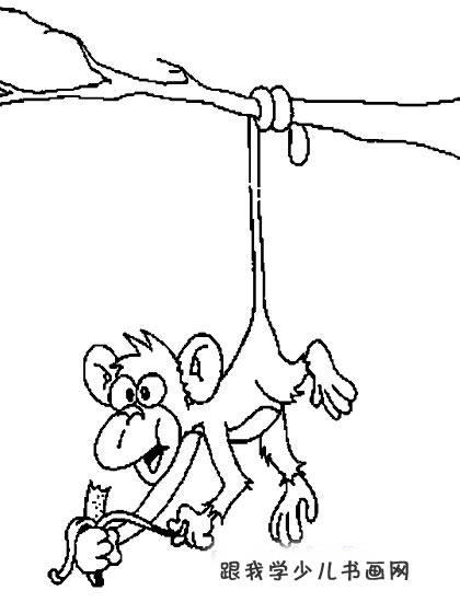 动物简笔画、卡通动物简笔画(吃香蕉小猴子)