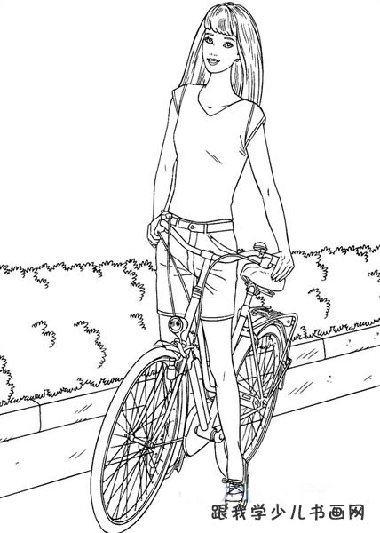 人物简笔画(骑自行车的少女)--跟我学少儿书画