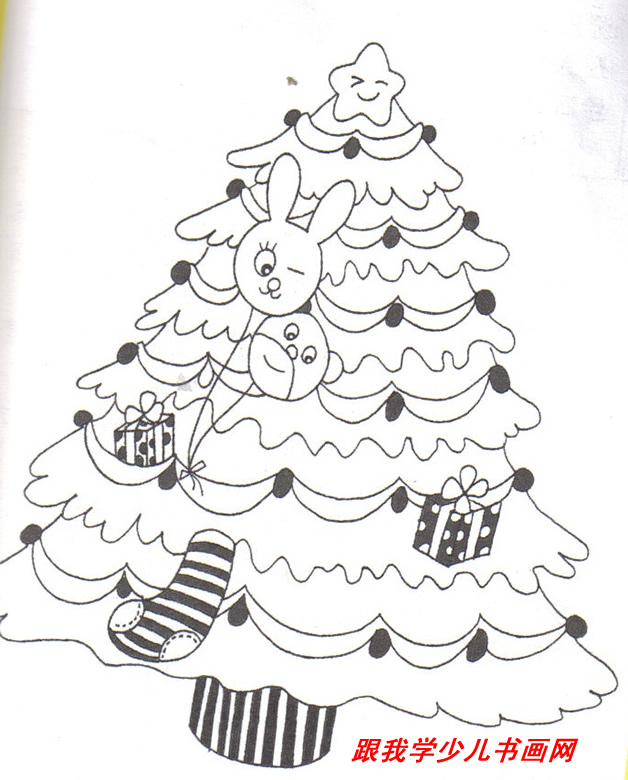 儿童线描教学入门篇第四十三课圣诞树范画[图
