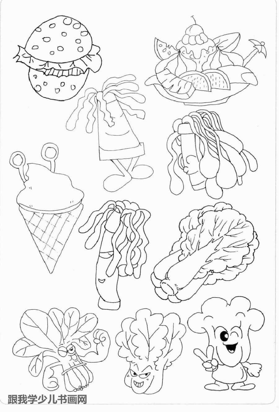 简笔画素材食物蔬果类:好几种卡通白菜表情[图