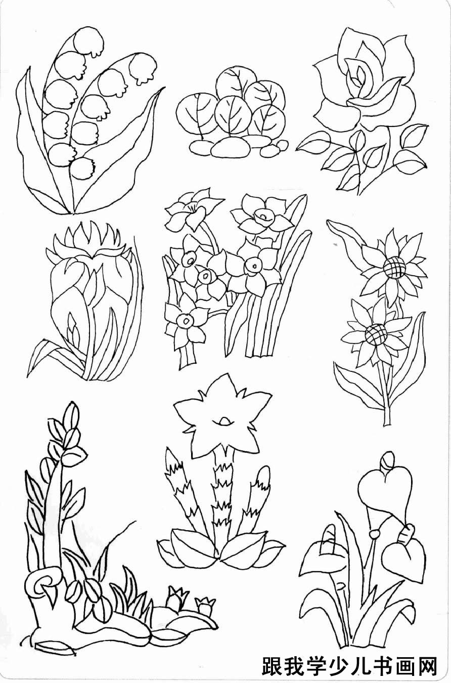 简笔画素材花草:小花、花卉、绿草、花丛3[图