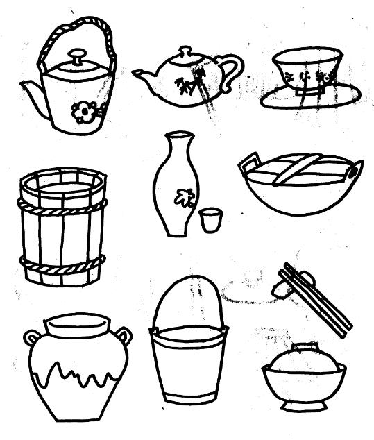 儿童简笔画大全系列资源(茶具、碗筷、陶罐等